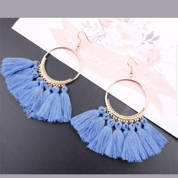 Womens bohemian earrings long tassel dangle - Picture 2 of 2